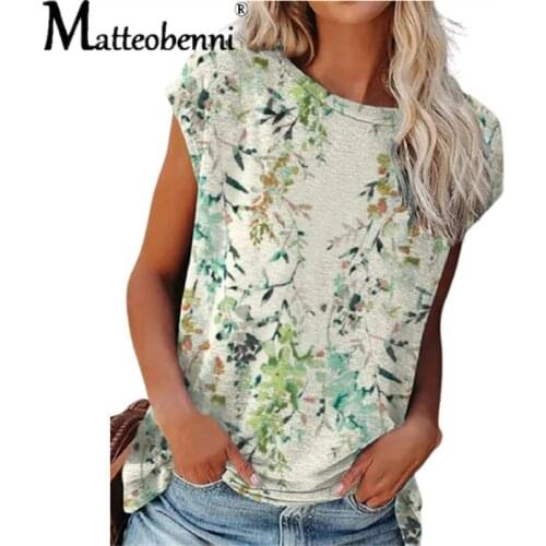 Womens Fashion O-Neck Short Sleeve Tops Casual Floral Print Pullover Summer Loose Large Size Street All-Match Ladies T-Shirt