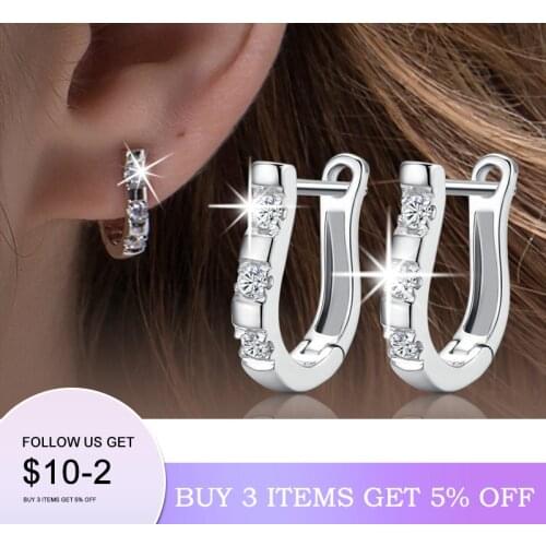 Genuine 925 Sterling Silver Pendientes Earrings Harp Zircon Studs HorseShoe Earrings For Women Wedding Gift