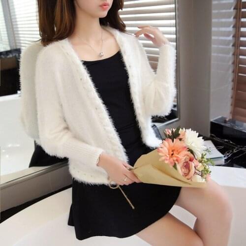 Imitation Mink Velvet Spring Autumn Coat Women Loose Large Size Short Knit White Gray Sweater Cardigan Top Shawl Women Clothing