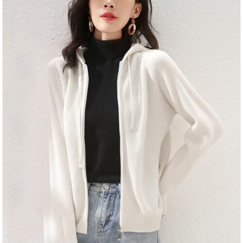 Women Cardigan 100% Pure Wool Thicken Loose Hoodie Female Sweater Ladies Solid Large Size Cashmere Sweater Knitting Cardigans