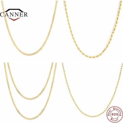 CANNER 925 Sterling Silver Chain Necklace for Women Clavicle Choker Necklaces Delicate Fine Jewelry cadena de plata de ley 925