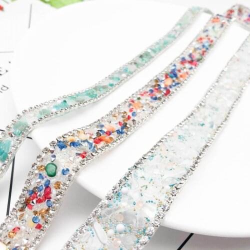 1 yards Crystal Stone Pearl Rhinestone Chain Ribbon with Hot Melt Adhesive for Diy Craft Clothing Bag Decor Accessories