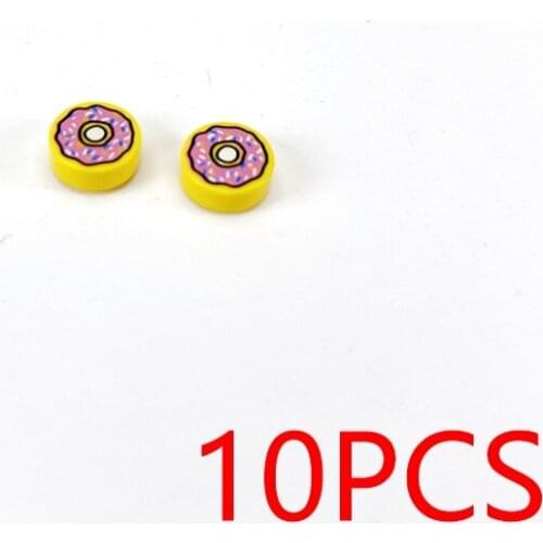 10PCS Print Sushi Cake Pattern 1x1 Round MOC Building Blocks Tile Construction Classic Brick Toys Kids Learning Education