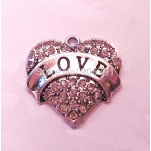 100pcs a lot rhodium plated fashion Love pink Crystal Heart Pendant(A100077)