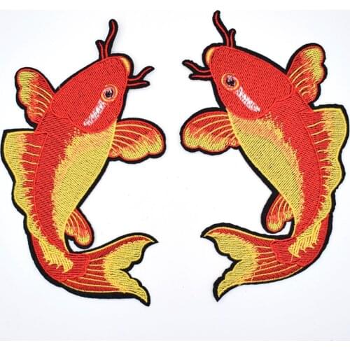 2Pcs Red Carp Fish Embroidered Patch Iron on Sewing Applique Clothes Shoes Bags Decoration Patch Apparel DIY Sewing Accessories
