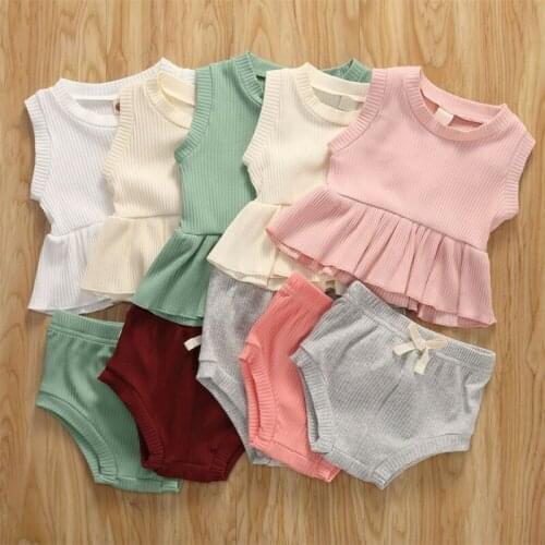 2020 Newborn Set Baby Girls Clothes Ruffle T-shirt Top Pants Shorts Summer Outfit 2PCS Baby Clothing