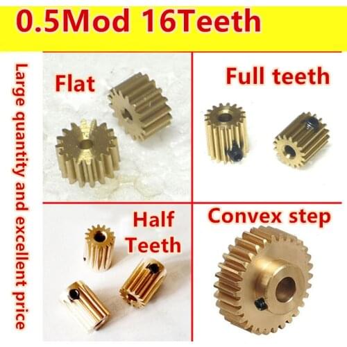 5pcs 0.5 mod 16 teeth pinion brass 59 national standard flat boss precision model micro motor motor small module micro gear