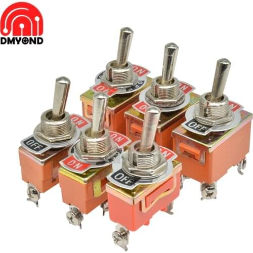 5PCS 12mm Toggle Switch S Double Throw SPDT ON-OFF 250V 15A 1/4 Inch Mounting 29*14.5MM 3Positions 6Pins