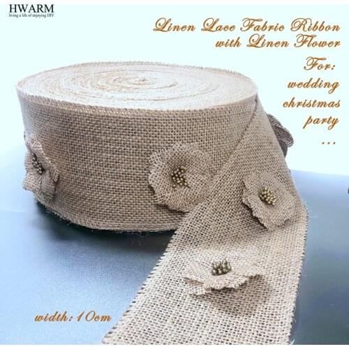 5yard 10cm linen lace fabric ribbon with flower christmas decoration for home wedding accessories DIY trim sewing party favors