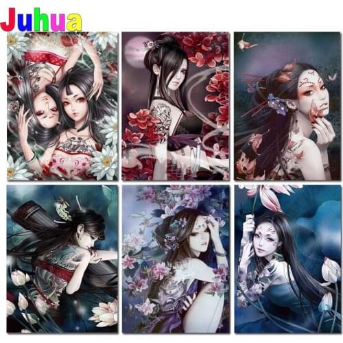 5D Diamond Painting"Japanese tattooed woman"Cross Stitch Full Square round Picture Of Rhinestones Diamond Embroidery Lady