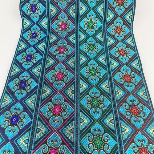 7 Yards 5CM Blue Gold Woven Jacquard Ribbon Embroidery National Webbing Vintage Ethnic Lace Trim DIY Clothes Accessories Fabric