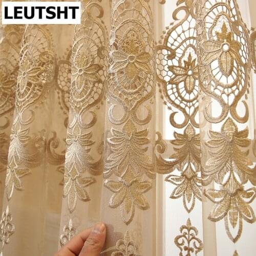 Beige European Embroidered Tulle Curtains for Bedroom Window Curtains for Living Room Elegant Drapes Home Decor ZH445Y
