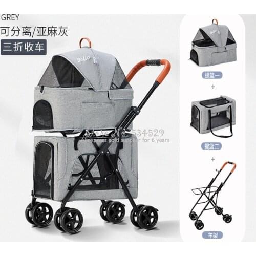Large Lightweight One-click folding Double-layer Pet Trolley Detachable and Separate Cat Cage Stroller Pet Carrier Washable