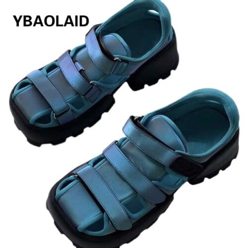 Summer New Solid Color Square Head Cross Straps Big Head Velcro Sponge Cake Thick-soled Sports All-match Shoes Fashion Sandals
