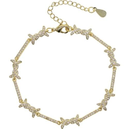 Cz barbed wire bracelet micro pave cubic zirconia adjust chain 15+4cm fashion women jewelry