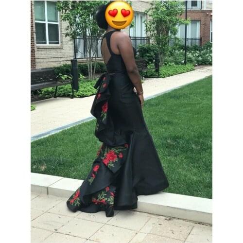 Black Applique Sleeveless African Prom Dresses Wedding Evening Party Gown vestido de noche Plus Size Aso Ebi