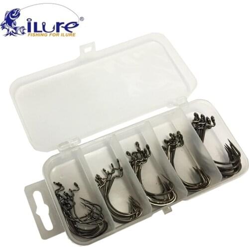 ILure 50pcs/box High Carbon Steel Crank Hook Soft Bait Jig Head Fishhook Fishing Tackle