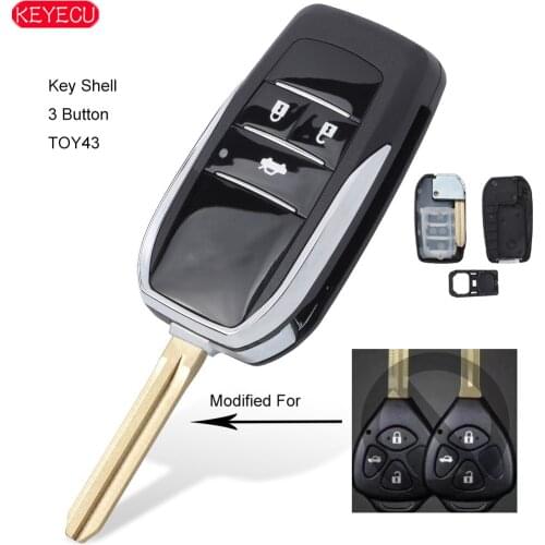 KEYECU Upgraded Flip Remote Shell Case Fob TOY43 3 Button for Toyota Alvon Camry Corolla RAV4 Venza Yaris
