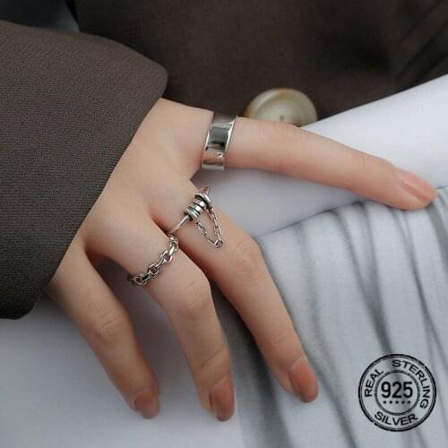 Tassel Chain Braided Rings S925 Silver For Women Opening Adjustable Simple Hip Hop Fashion Trendy Lady Wedding Jewelry INEFFA