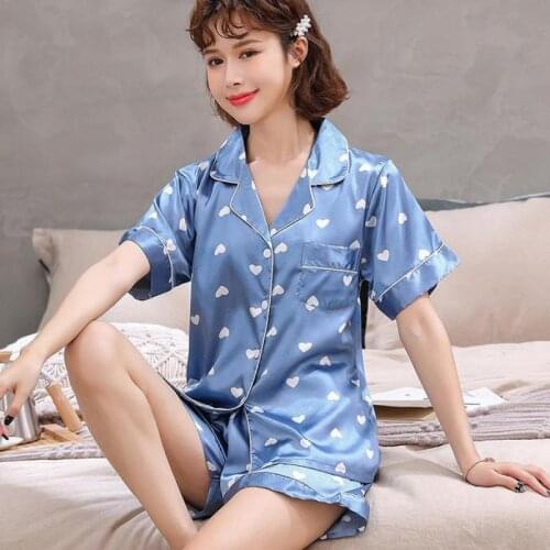 Sexy Summer Women Nightwear 2pc Shirt Pants Sleep Pajamas Sets Sleepwear Faux Silk Silky Nightgown Casual Robe Clothes M - XXL