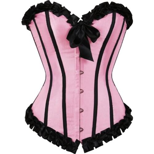 Sexy Corsets for Women Striped Lingerie Top Gothic Overbust Corset Pink Corselet Bustier Brocade Halloween Costumes Fashion