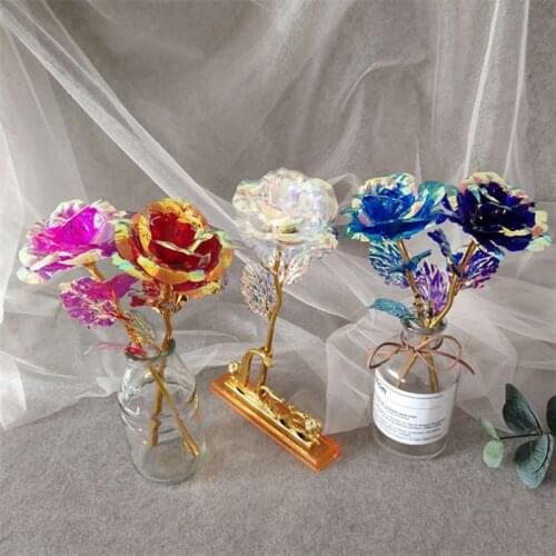 Valentines Day Creative Gift 24k Aluminum Foil Rose Gold Rose Lasting Eternal Love Wedding Decoration Lover Lighting Rose