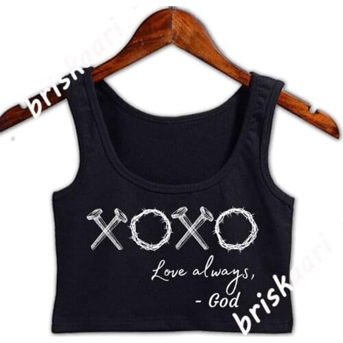 Love Always God Love My God Christian Tee Crop Top Sexy Funny Casual Round Neck Print Crop Top Spring Basic Solid Gift Vest