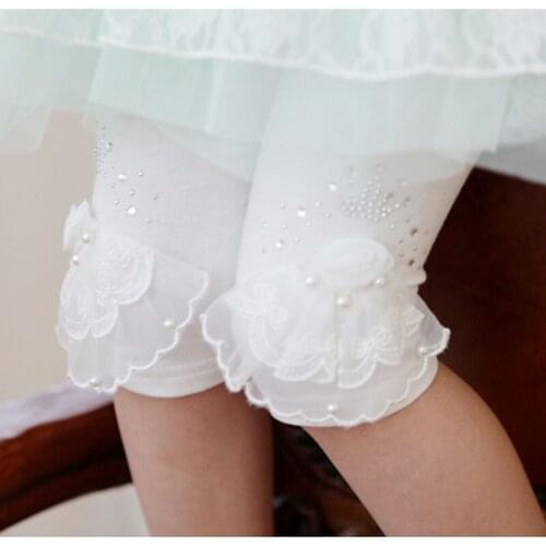 Baby Girls Summer Princess Pants Kids Girl Knee-length Rhinestone Flowers Leggings Summer Lace Pencil Pants Children Clothes