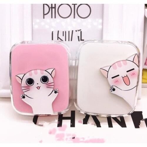 LIUSVENTINA Wholesale Portable DIY Acrylic Lovely Cats Contact Lens Case with Mirror for Color Lenses Gift for Girls and Women