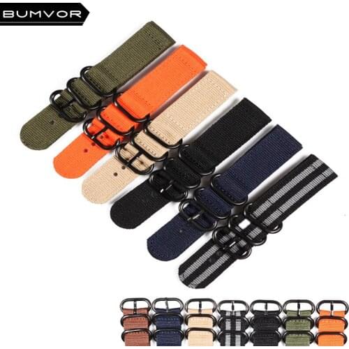 Frosted three-ring buckle with nylon strap 20 MM 22 MM 24 MM new on-site strap canvas table military strap