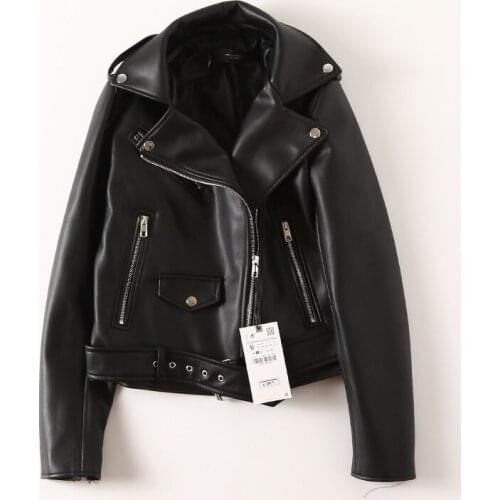 2020 fashion Lapel diagonal zipper epaulette motorcycle Leather Jacket Short Coat Women Spring Autumn Pu Leather Jackets M739