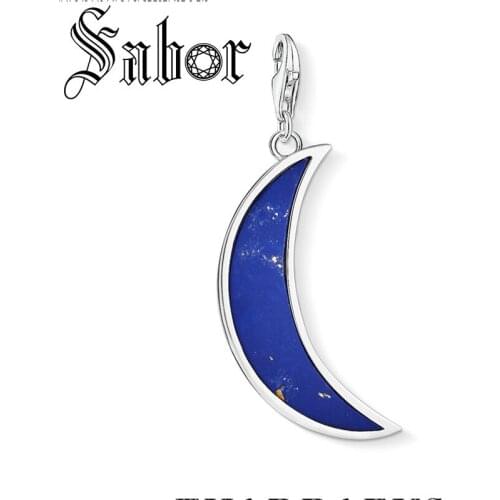 Fashion Custom New silver plated Moon Dark Blue Pendants Charm for Women Girls Fit Bracelet Accessory Making thomas