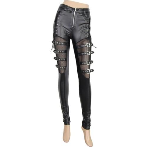 Steampunk Fashion Faux Leather Womens Pants High Waist Trousers Women Gothic Street Leggings Leather Pants Pantalon Femme