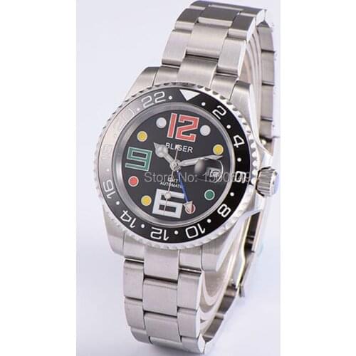 40mm BLIGER black dial Luminous Ceramic Bezel sapphire automatic mens watch Wristwatches