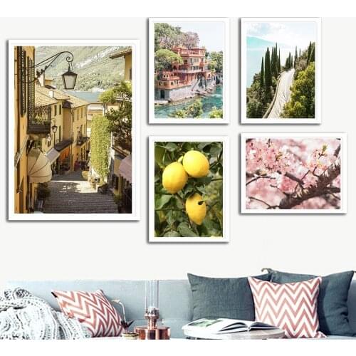 Lemon Flower Bridge Coastal House Road Wall Art Canvas Painting Nordic Posters And Prints Wall Pictures Living Home Decoration
