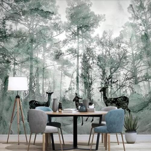 Custom Mural Wallpaper Forest Elk Marbling Background Wall Painting
