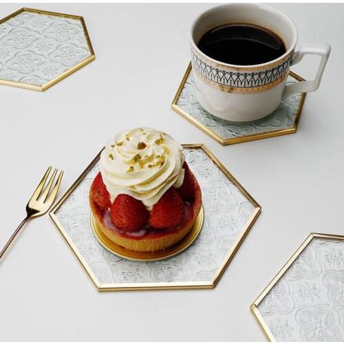 New Metal Edging Retro Embossing Glass Coaster Table Mats Tableware Insulation Pad Bowl Mat Cup Placemats Ins Style Home Decor