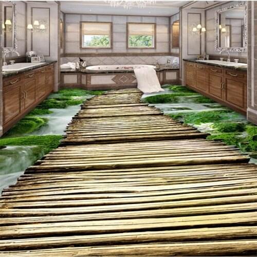 Custom Large Flooring 3d Mountain Creek Wooden Bridge Bathroom Corridor обои Living Room Bathroom Floor Painting Papel de parede