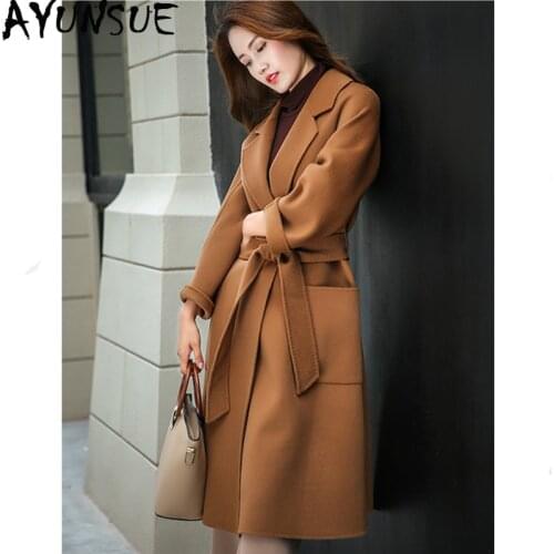 AYUNSUE 100% Wool Coat 2020 Autumn Winter Jacket Women Double Side Woolen Coat Female Korean Long Coats Casaco Feminino MY3793