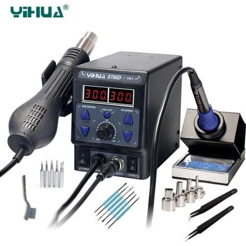 YIHUA 8786D New Upgrade Rework Soldering Station LED Display 2 in 1 SMD Soldering Iron Hot Air Gun 700W BGA Welding Tool Station
