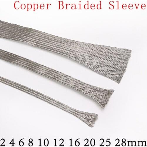 Tinned Copper Braided Sleeve Width 2 4 6 8 10 12 16 20 25 28mm Audio Line Signal Shield Anti Interference Metal Cable Sheath