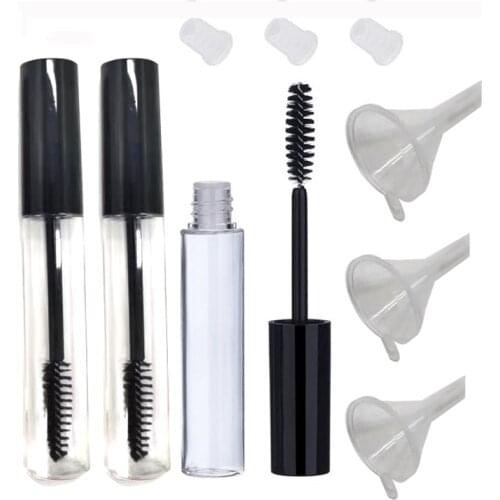3ml 10ml 3PCS Empty Mascara Tube Eyelash Cream Vial Liquid Bottle Cosmetic Container with Leakproof Black Cap Contains Funnel