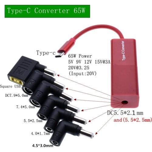 Laptop Power Jack Connector Dc Adapter Charger Converter for Lenovo Hp Asus 7.4*5.0 7.9*5.5mm Female to USB Type C Adaptor Male