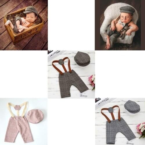 Newborn Photography Props Male Baby Clothes Suspenders + Hat Set Work Clothes Sling Photo Props Accessories baby boy hat
