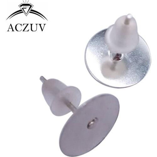 Rhodium Plated 1000pcs 4mm 6mm 8mm 10mm Glue Pad for Cabochon Stud Earring Posts W/ Rubber Stoppers Backs Findings EDT015