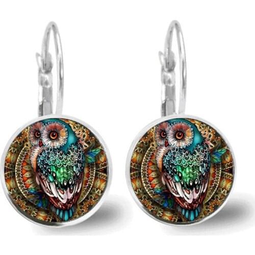 Tree Of Life Drop Earrings for Women Simple Style Flowers Earrings Moon Sky Owl Art Picture Glass Cabochon Jewelry Gift