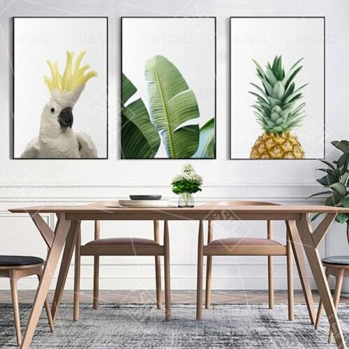 Tropical wall art canvas painting pineapple coffee newspaper sea and print palm green banana leaf picture living room kitchen de