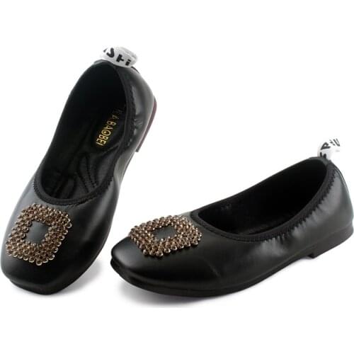 Girls Leather Shoes Fashion Princess Dress Shoes For Toddlers Big Children Flats With Square Rhinestone Chic Soft Loafers 21-35