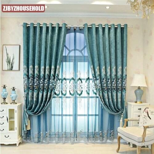 Flower Hollow Embroidery Tulle Curtain Modern Curtain for Living Room and Bedroom Left and Right Biparting Open