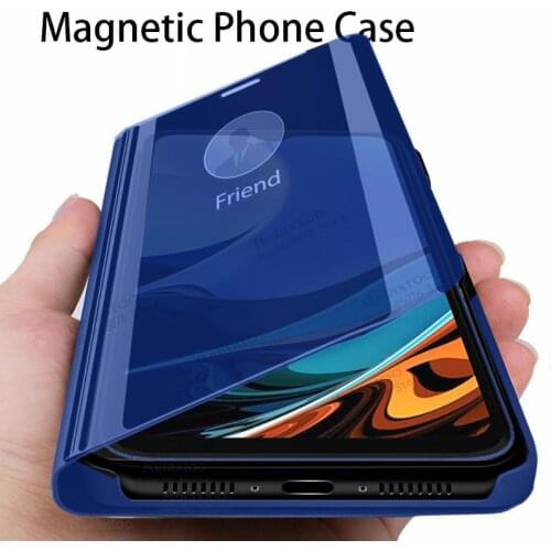 For readmi 9t nfc case smart mirror flip phone covers for xiaomi redmi 9t 9 t redmi-9t xiomi redmi9t magnetic stand coque